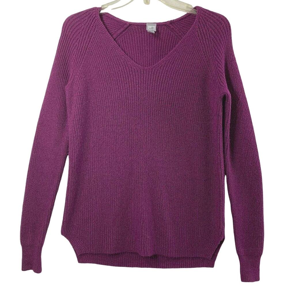 JC Penny‎ Tunic Sweater Womens Small Burgundy V neck Ribbed Knit Casual Cozy